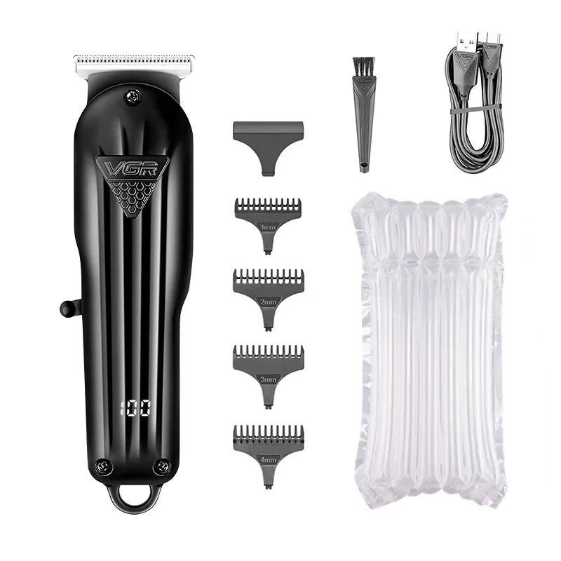 VGR Hair Trimmer Professional Hair Clipper Electric T-Blade Hair Cutting Machine 0mm LED Display Barber Trimmer for Men V-982