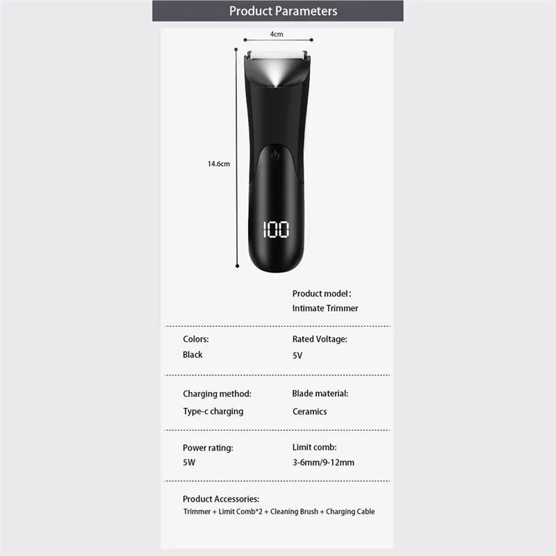 Men's Body Trimmer, Electric Razor, Pubic and Underarm Hair Private Hair Trimmer, Ceramic Blade Men's Grooming Kit
