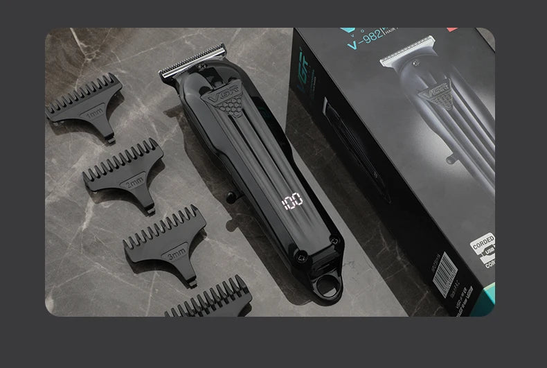 VGR Hair Trimmer Professional Hair Clipper Electric T-Blade Hair Cutting Machine 0mm LED Display Barber Trimmer for Men V-982