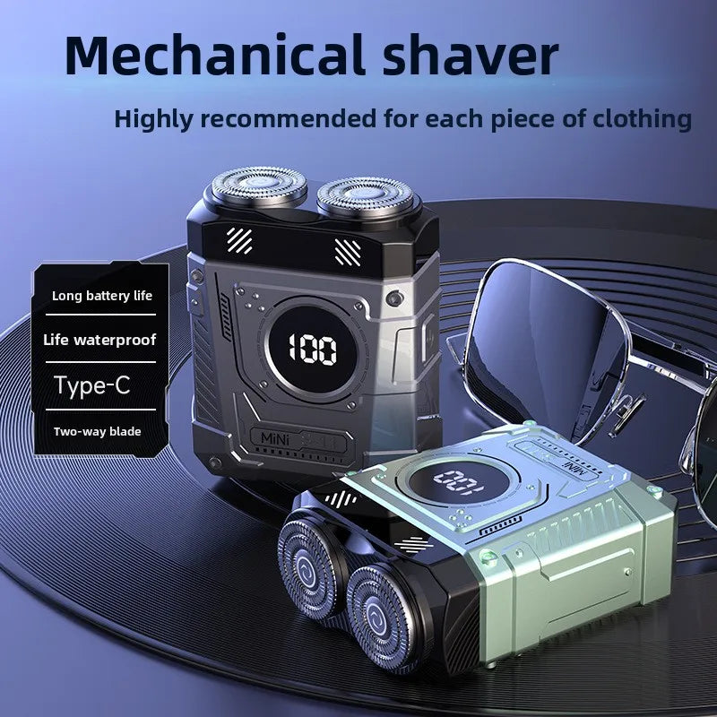 Powerful Dual Blade Mini Electric Smart Shaver Digital Display Beard Trimmer Tool 36Db Household& Car