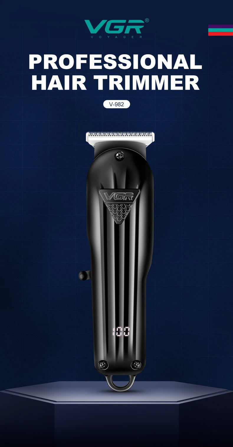 VGR Hair Trimmer Professional Hair Clipper Electric T-Blade Hair Cutting Machine 0mm LED Display Barber Trimmer for Men V-982