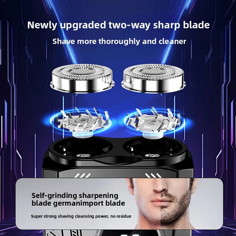 Powerful Dual Blade Mini Electric Smart Shaver Digital Display Beard Trimmer Tool 36Db Household& Car