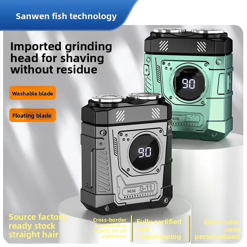 Powerful Dual Blade Mini Electric Smart Shaver Digital Display Beard Trimmer Tool 36Db Household& Car