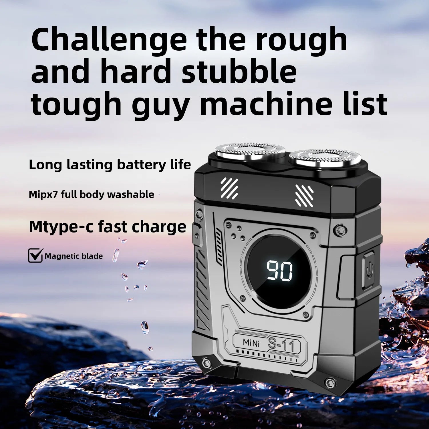 Powerful Dual Blade Mini Electric Smart Shaver Digital Display Beard Trimmer Tool 36Db Household& Car